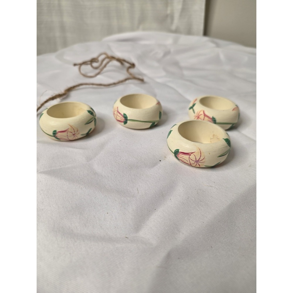 Hand Painted Floral Wooden Napkin Rings